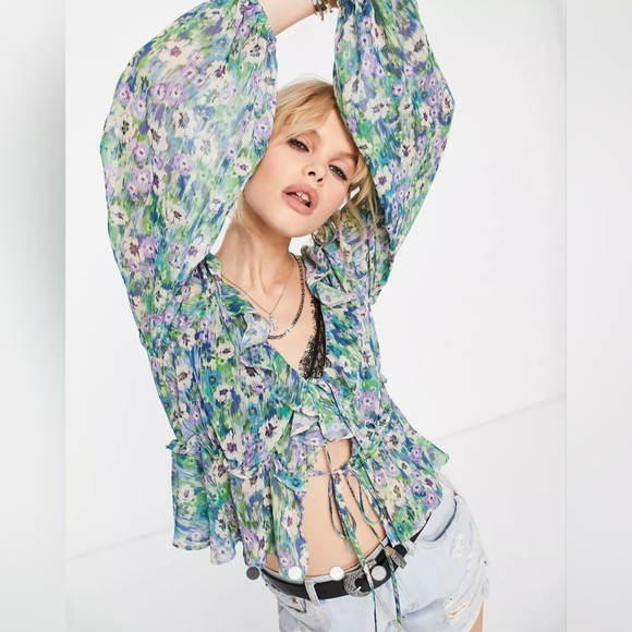Topshop Tops - Topshop sheer peony print blouse